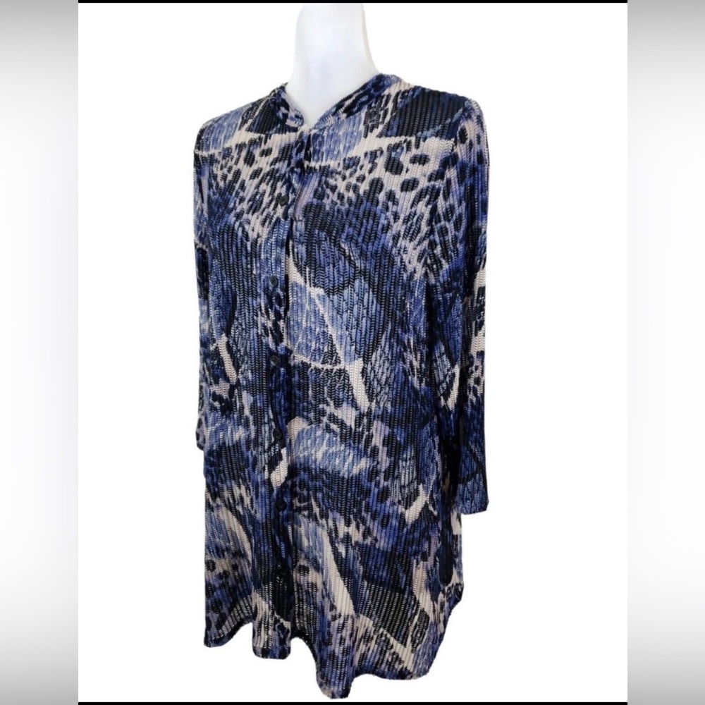 Chicos‎ Travelers Blue 3/4 Sleeve Cover Up Artsy Size 3 ( XL)